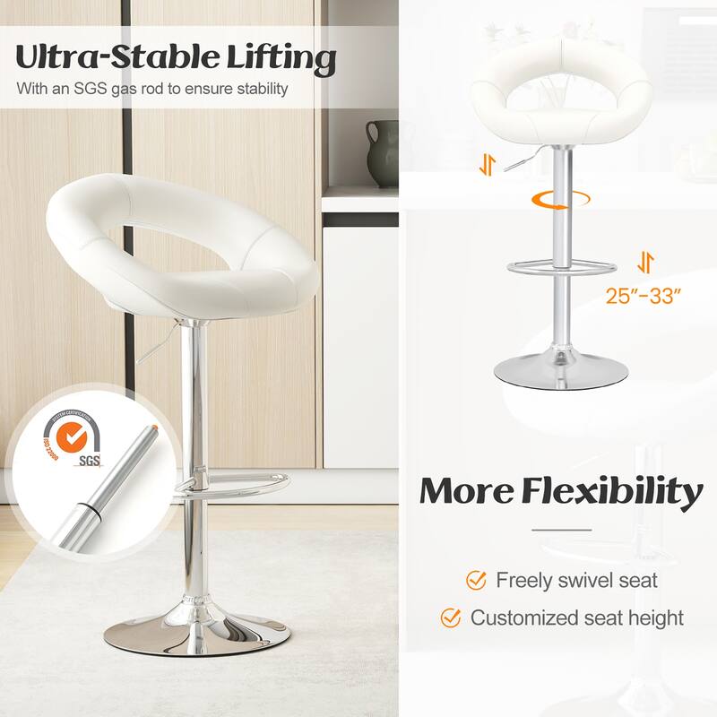Gymax Set of 2 Bar Stools Adjustable PU Leather Barstools Swivel Pub