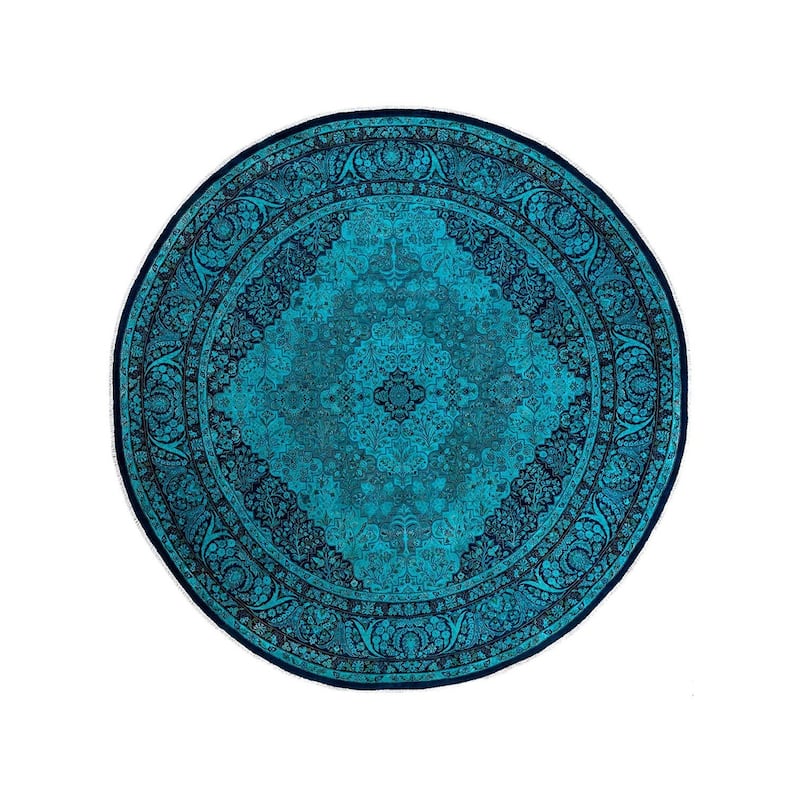 Contemporary Overdyed Wool Hand Knotted Round Area Rug - 10' 1" x 10' 2"