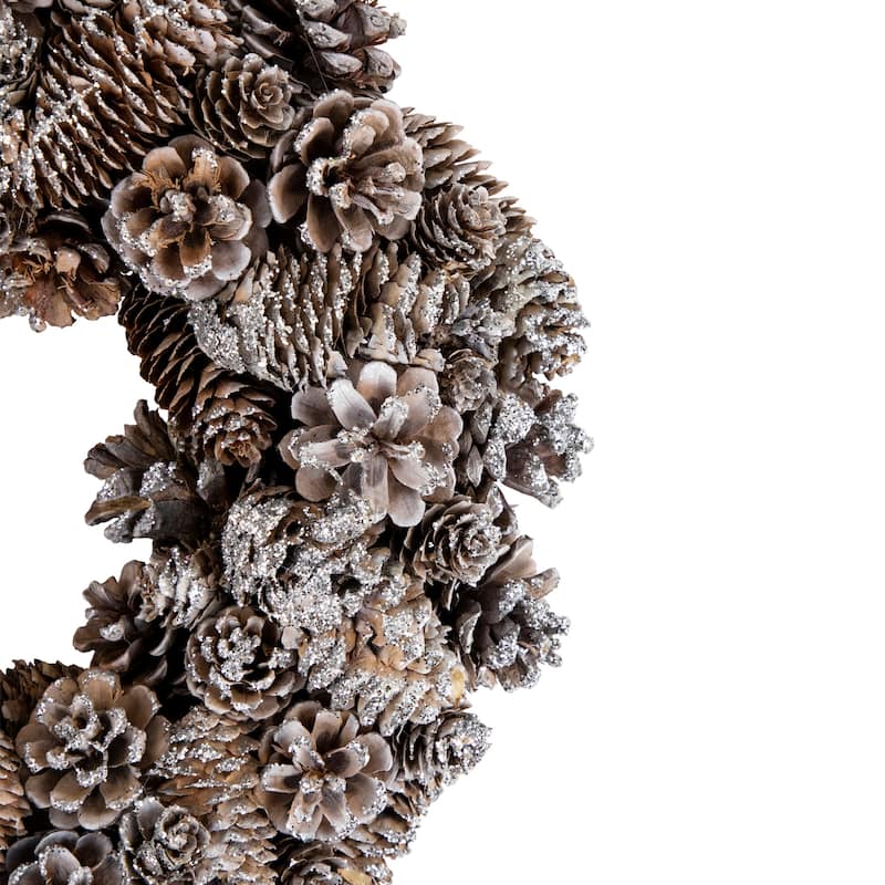 Frosted Assorted Pinecone Decorative Christmas Wreath, 13.5", Unlit