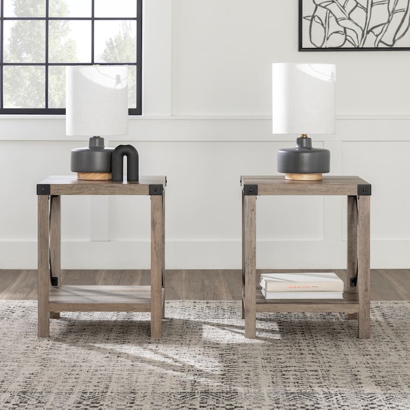 Middlebrook Kujawa 18-inch X-side Accent Table (Set of 2) - Grey Wash