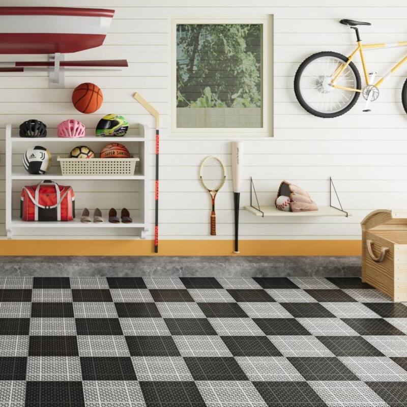 12 x 12 Inch Gray Interlocking Deck Tiles, Rosette Pattern Pack of 12 - Grey