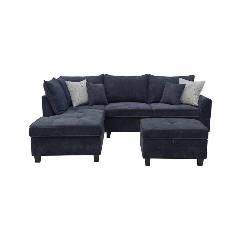 Harmony 99"W Fabric Sectional Sofa with Left-Facing Chaise and Storage Ottoman