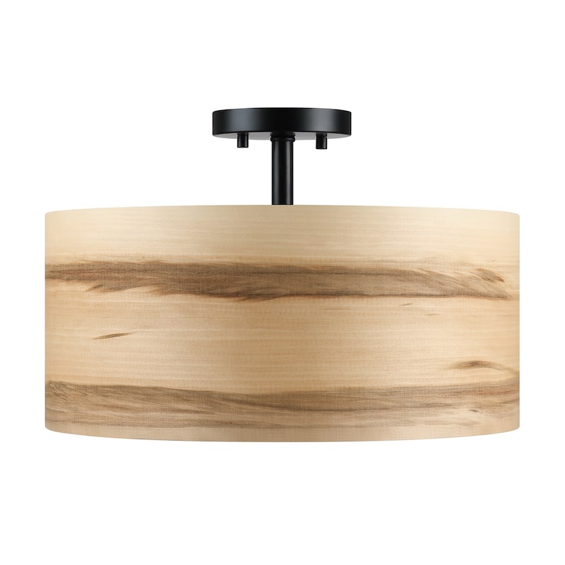 Breaux Wood Veneer Drum Semi Flush Mount Ceiling Light