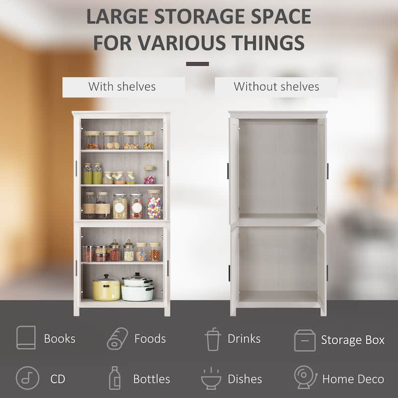 64" 4-Door Kitchen Pantry, Freestanding Storage Cabinet with 3 Adjustable Shelves for Kitchen, Dining or Living Room