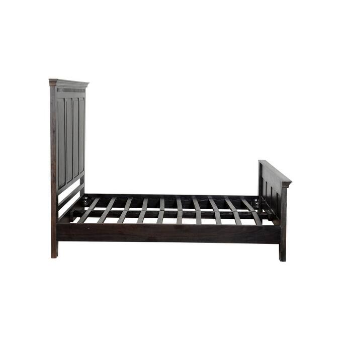 Espresso Carved Geometric Solid Wood Queen Bed Frame