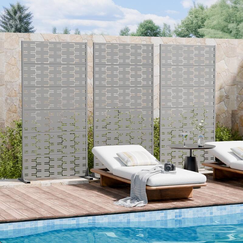 72" H×47"W Dovelina Black Outdoor Freestanding Metal Privacy Screen Decorative Garden Fence