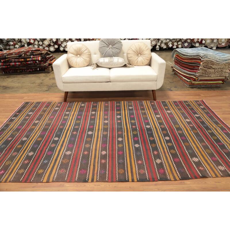 Hand Woven Oriental 100% Wool Carpet Southwestern Tribal Multi-Colored Kilim Area Rug - 9' 4'' X 5' 3''