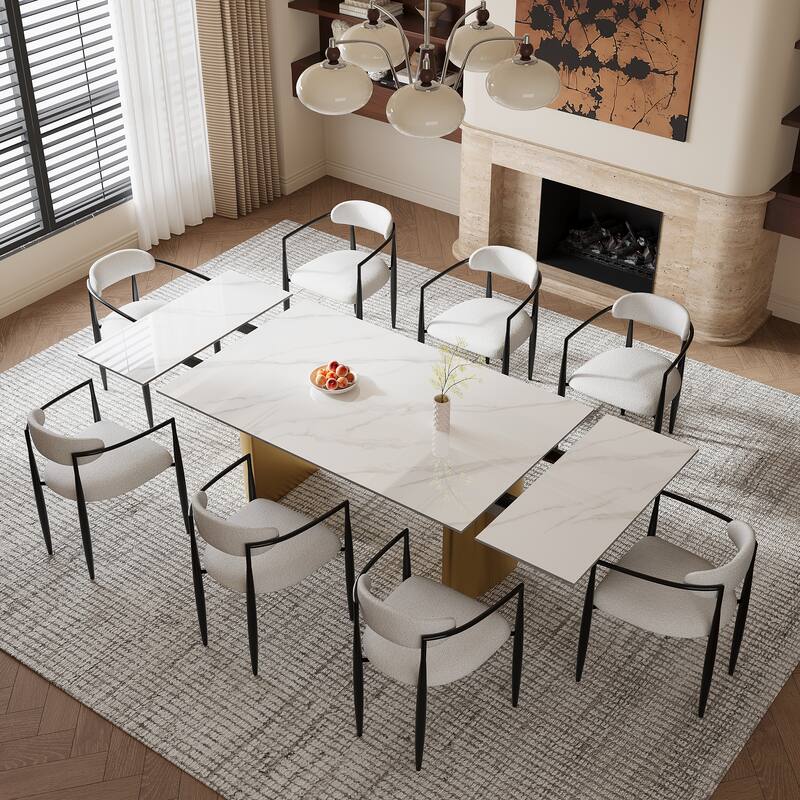 94.48 Inch Modern Minimalist 9 - Piece Extendable Sintered Stone Top Double Pedestal Dining Set