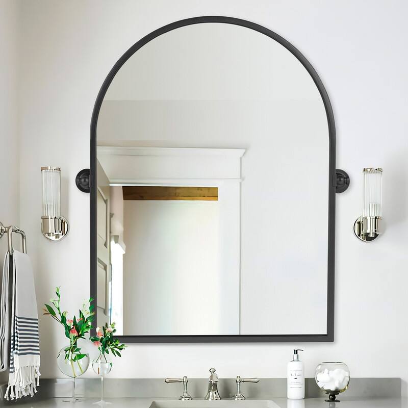 Rectangular Metal Framed Pivoted Bathroom Wall Vanity Mirror Adjustable Wall-Mounted For Modern Wall Decor - 31" x 24" - Black Arch