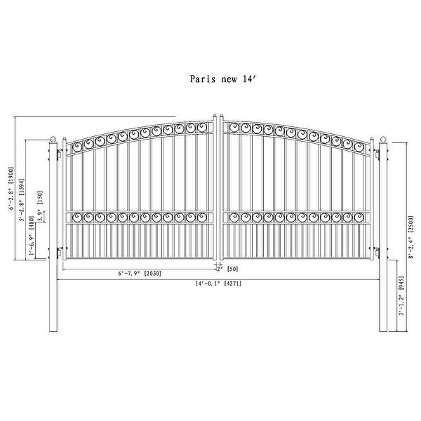 ALEKO Paris Style Steel Dual Swing Driveway Gate 14' Black - 14 ft x 6 ...