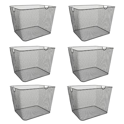 Ybm Home Wire Mesh Open Bin Shelf Storage Basket Kitchen Pantry Organizer Black Upper: 15 in. L x 12 in. W x 10.8 in. H. 6 Pack