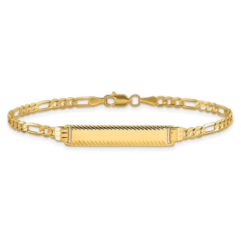Curata 14k Yellow Gold 3mm Diamond-cut Figaro Link ID Bracelet Options: 7" 8"