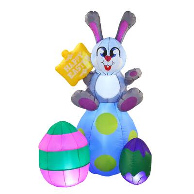 Joiedomi 6FT Tall Multicolored Nylon Indoor Outdoor Easter Bunny on Eggs Inflatable w/Built-In LED Lights, Easter Decoration