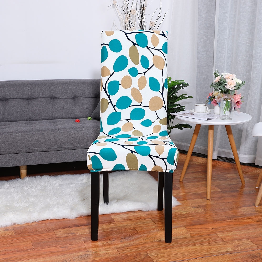 uxcell Stretch Spandex Short Dining Room Chair Cover Vintage Style Floral Printed Washable Slipcover Seat Protector Cover Wedding Decoration F