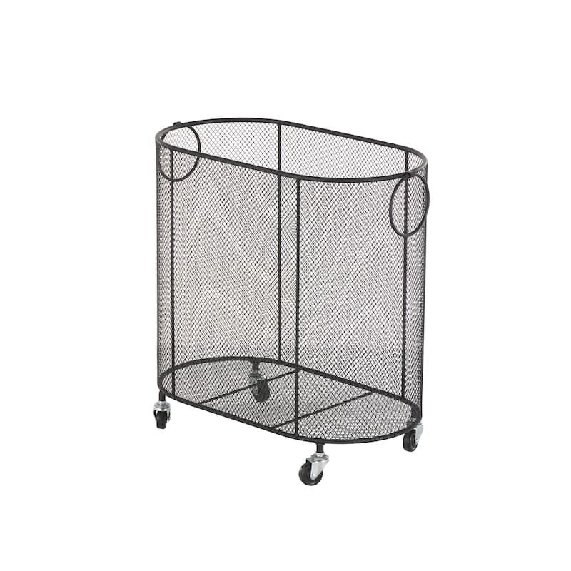 Metal Oval Mesh Wire Rolling Laundry Storage Cart with Ring Handles - Black or Gold - Roche River Decor