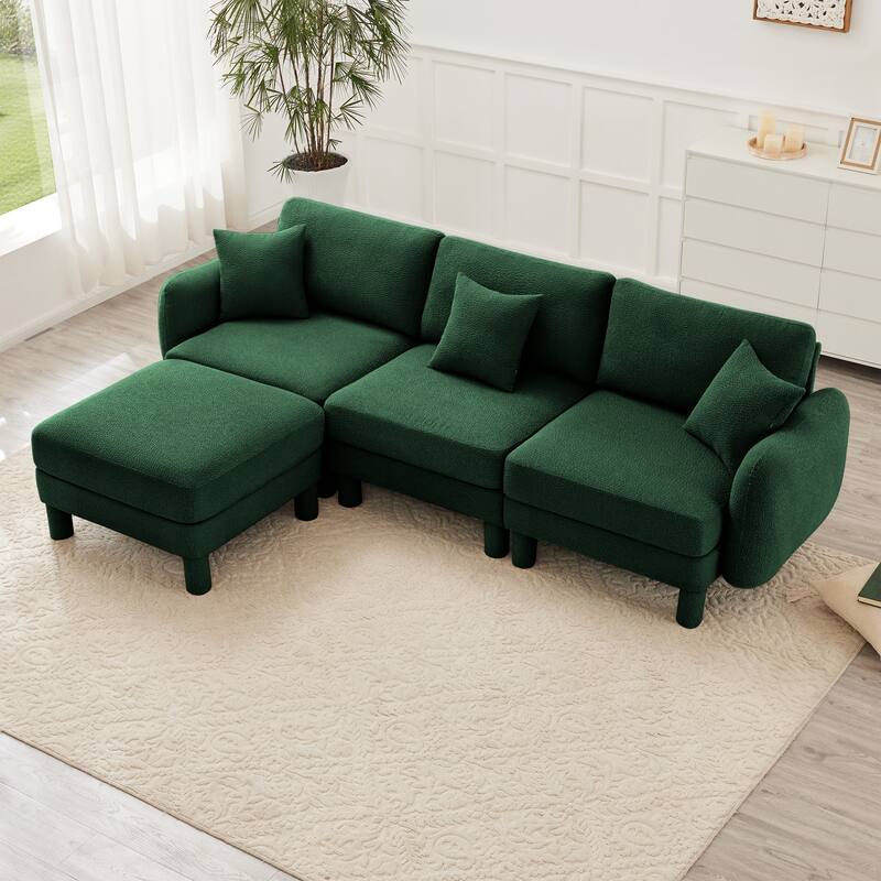 109.4" 3-Seater Modern Upholstered Sofa Couch, Deep-Seat Sectional Sofa with Shell-Shaped Armrests, Leisure Sofa for Living Room