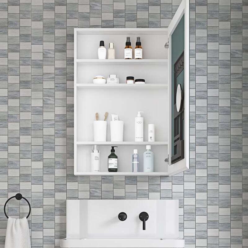 Frameless Bathroom Medicine Cabinet with Beveled Mirror Edges, Left Opening Door, Soft-Closing Hinges