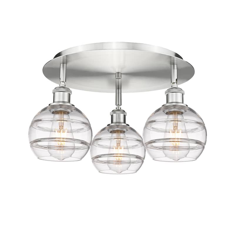 Innovations Lighting 516-3C-9-18 Rochester Flush Rochester 3 Light 18" - Satin Nickel / Clear