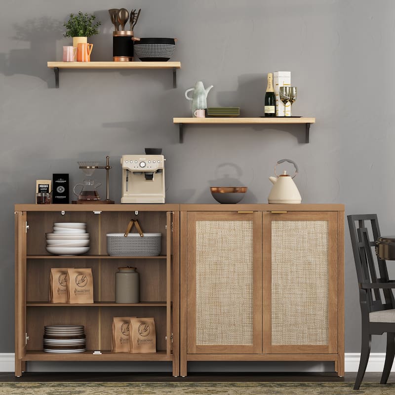 SICOTAS Rattan Sideboard Buffet Accent Storage Cabinet with 2 Doors - N/A
