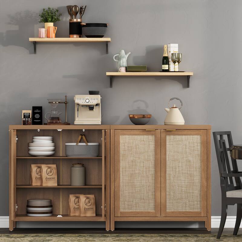 SICOTAS Rattan Sideboard Buffet Set of 2 with 2 Doors - N/A