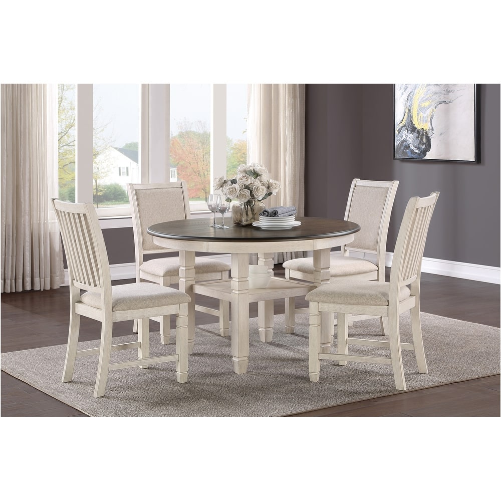 Adrea Antique White Fabric Round Dining Room Set
