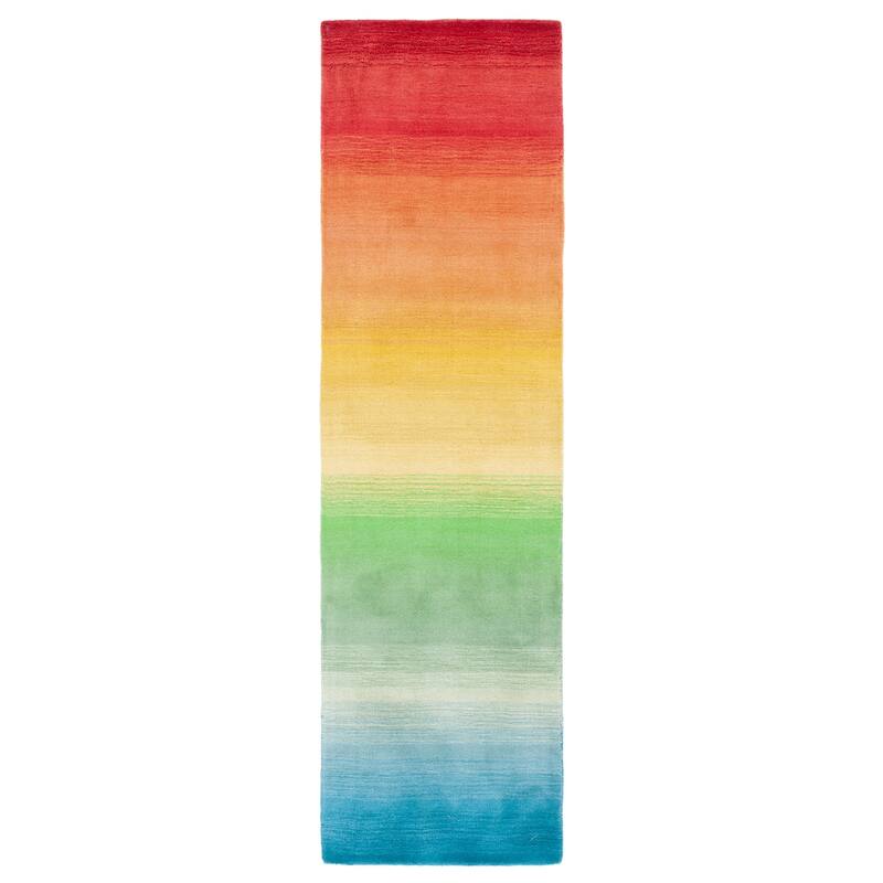 SAFAVIEH Handmade Manhattan Nayla Rainbow Ombre Wool Rug - 2'3" x 8' Runner - Blue/Red