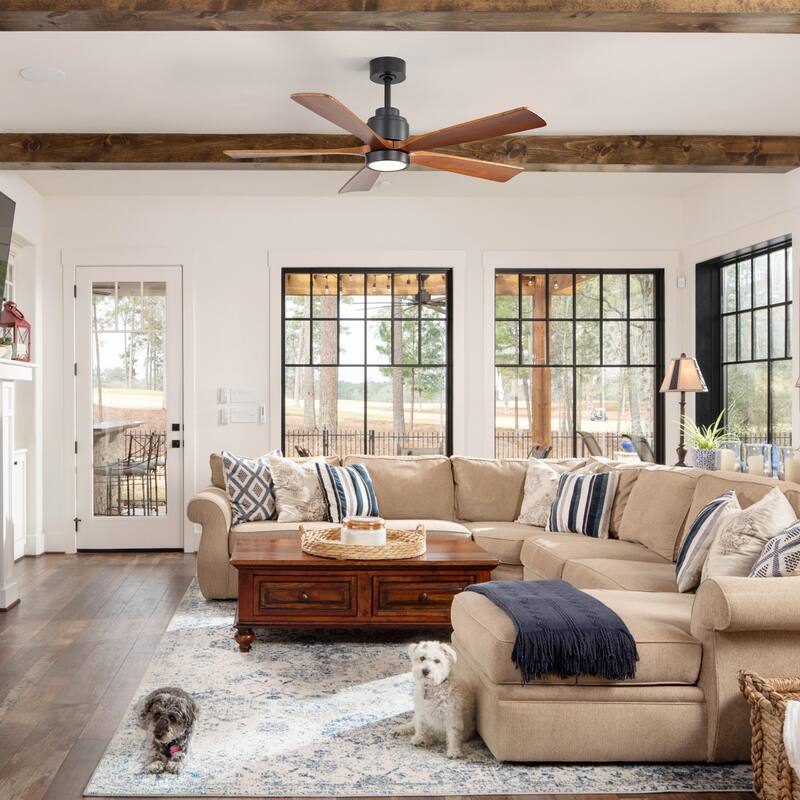 Sofucor 52 Inch Ceiling Fan with Light,6-Speed Quiet Remote Control,Dimmable LED,for Living Room, Bedroom and other Indoor