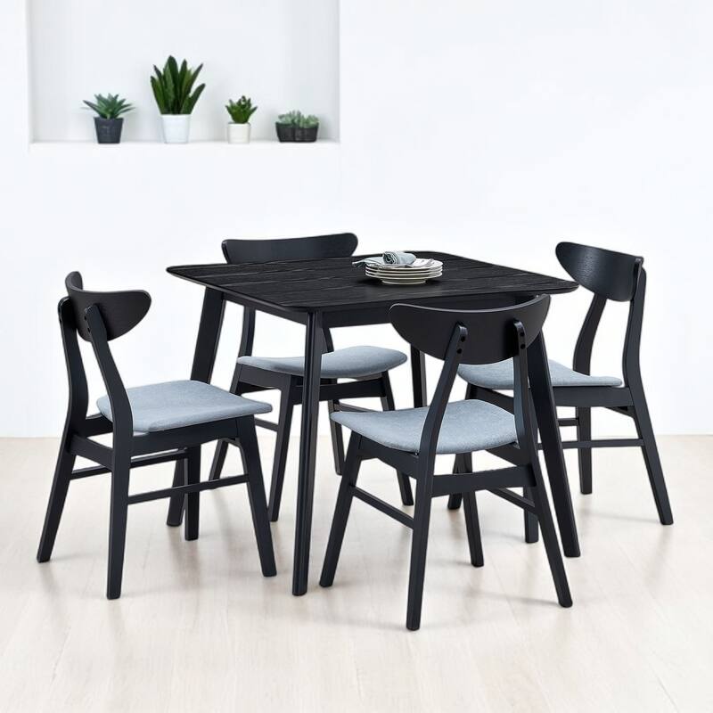 5-Piece Square Dining Table Set for 4, Solid Wood Legs, Upholstered Chairs, Modern Space-Saving Kitchen Furniture, Easy Assembly
