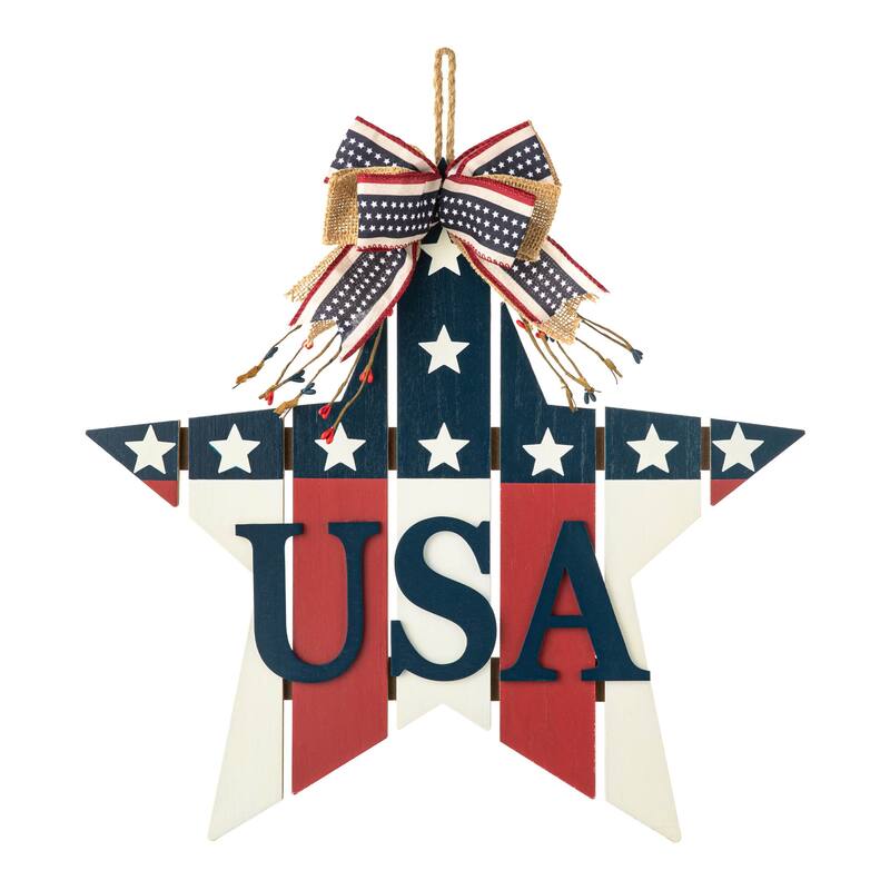 Glitzhome Patriotic/Americana Wooden Flag Sign Door Hangers Decor