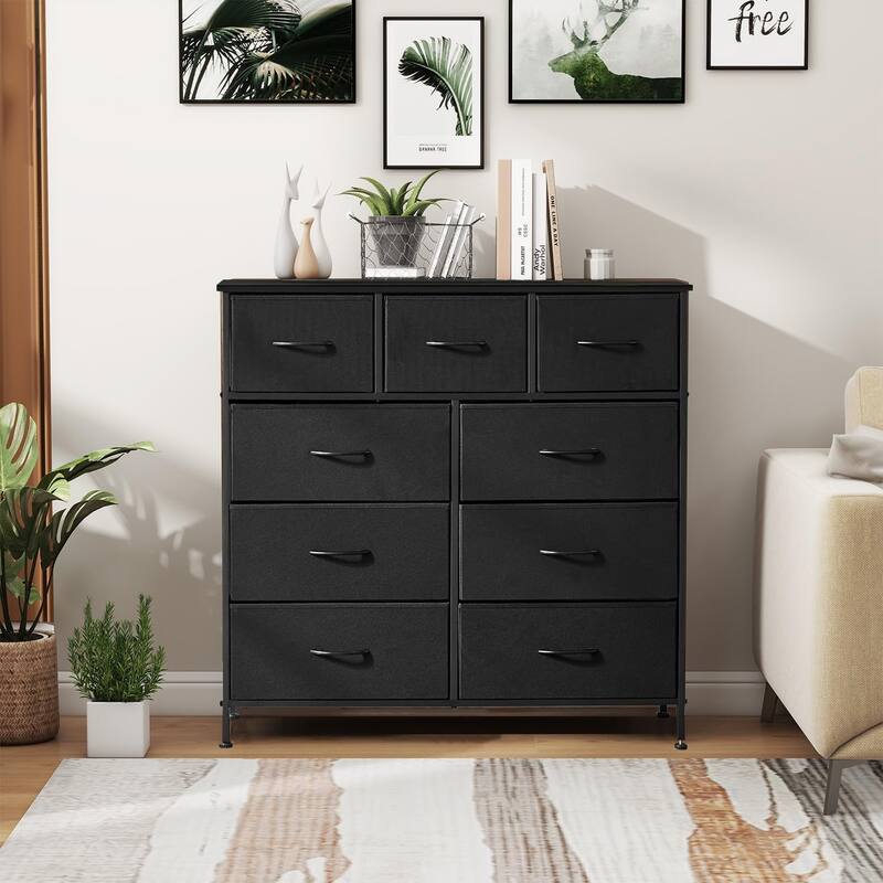 9 Drawers Dresser for Bedroom, Tall Fabric Closet Chests Organizer Tower Furniture with Wooden Top