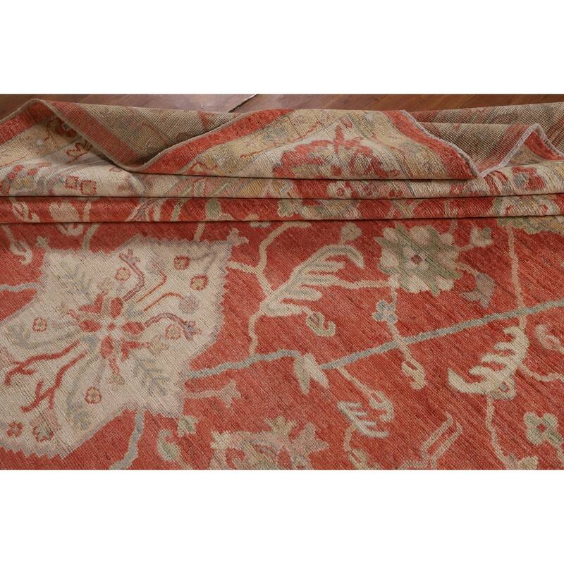Orange Turkish Oushak Vegetable Dye Area Rug Handmade Wool Carpet - 9'4"x 12'1"
