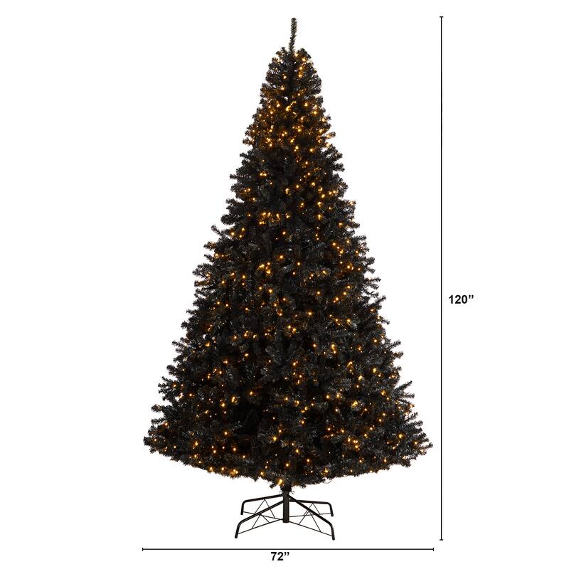 10' Pre-Lit Black Artificial Christmas Tree, Clear LED Lights - over-10-feet