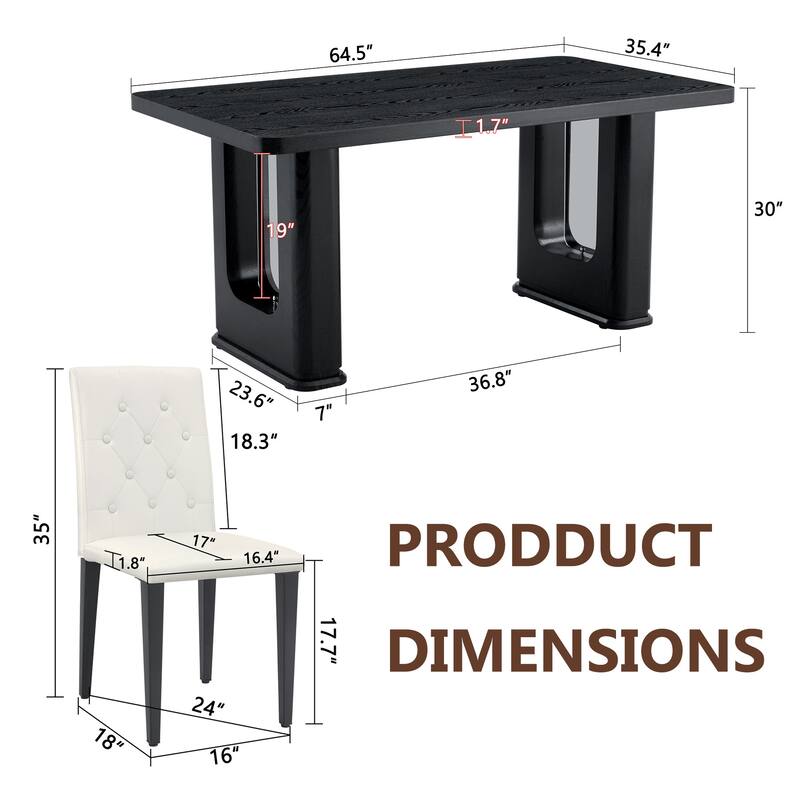 Set of 5 Piece Dining Table and Chair Set MDF Top Glass Insert PU Seat Buckle Backrest