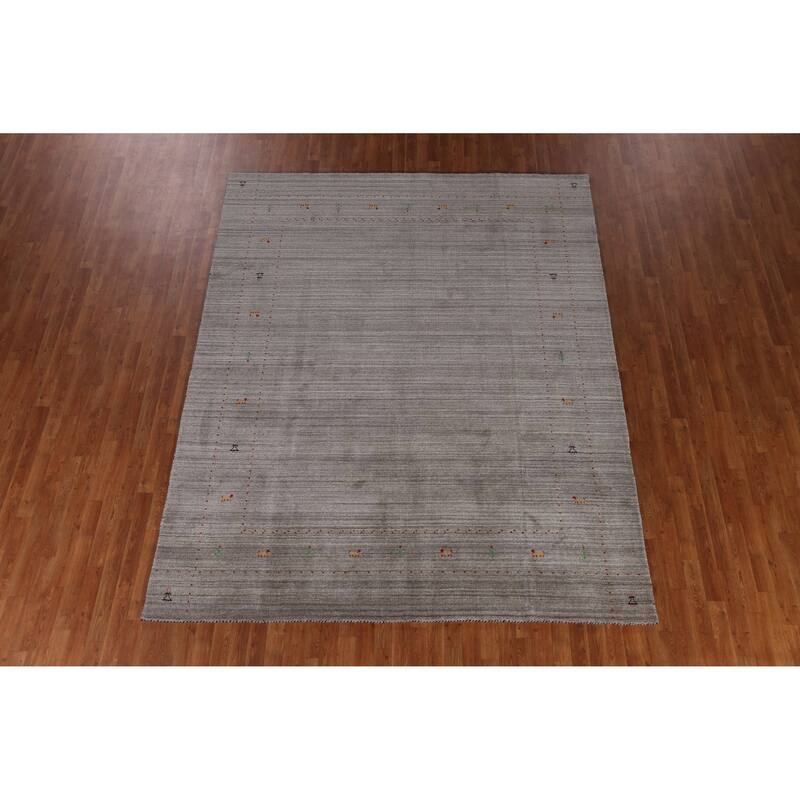 Hand Knotted Oriental 100% Wool Carpet Tribal Animal Pictorial Greys & Charcoal Gabbeh Area Rug - 9' 9'' X 8' 2''