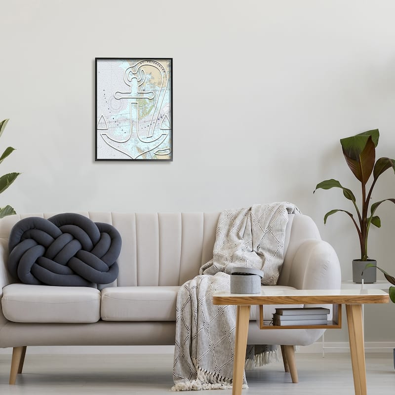 Stupell Detailed Map Tampa Bay Florida Anchor Symbol Framed Wall Art - Grey