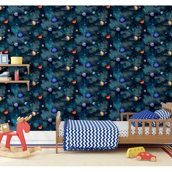 slide 2 of 5, Solar Navy Multi Vinyl Wallpaper - 20.8 in. W x 33ft L - Double Roll