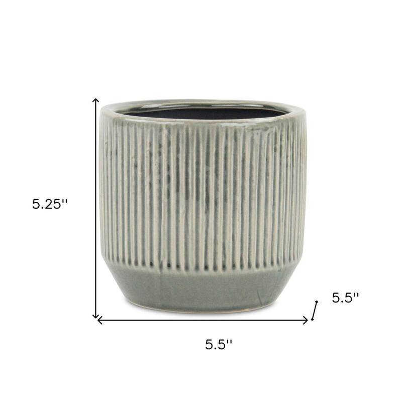 HomeRoots 6" Gray Striped Ceramic Indoor Outdoor Round Pot Planter