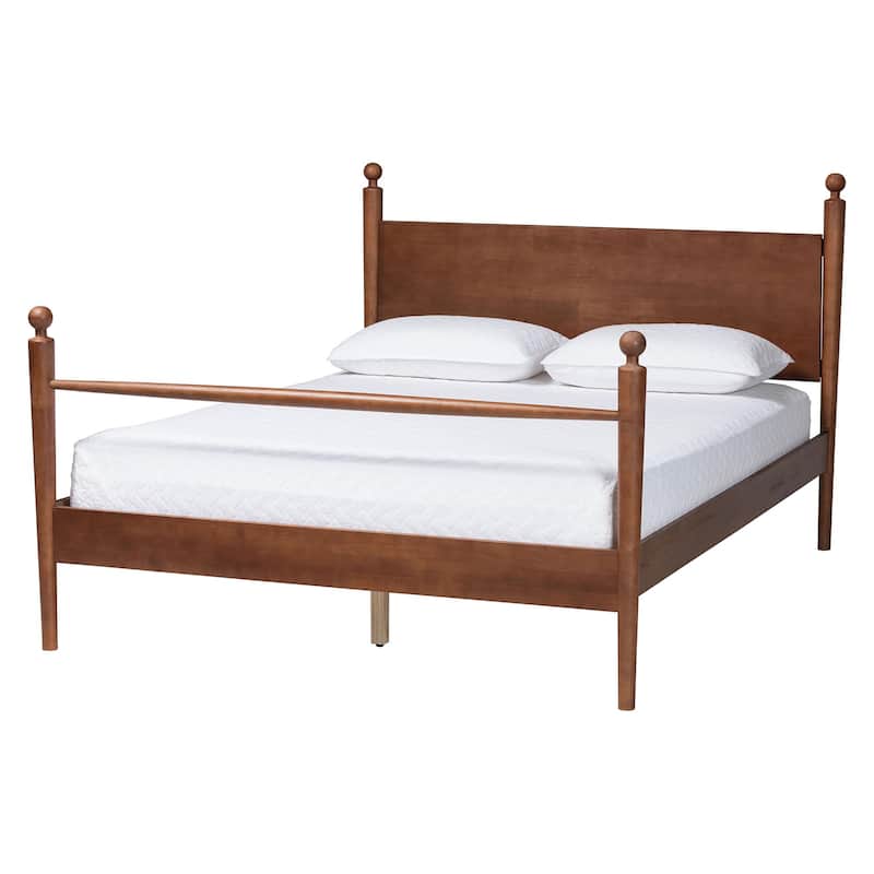 Gianetta Wood Platform Bed - Traditional Poster Bed Frame with Panel Headboard and Low Profile Footboard - Walnut Brown