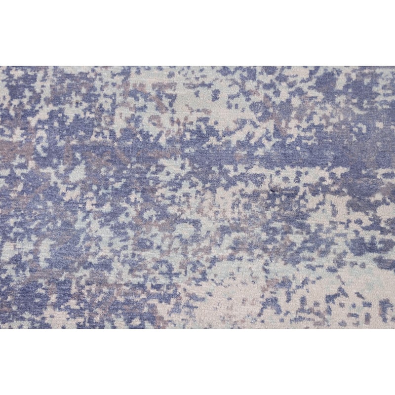 Contemporary Abstract Area Rug Handmade Blue Wool Carpet - 8'0" X 10'2"