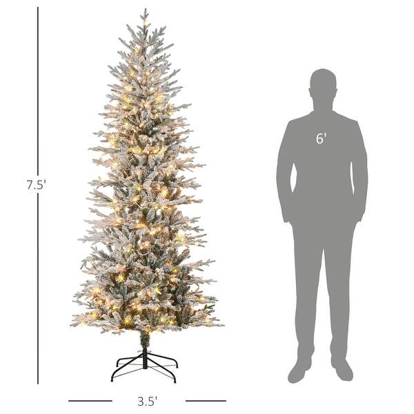 Beautiful 7.5ft Snow Flocked Prelit Artificial Christmas Tree with 350 Clear Lights,Auto Open,Extra Bulb