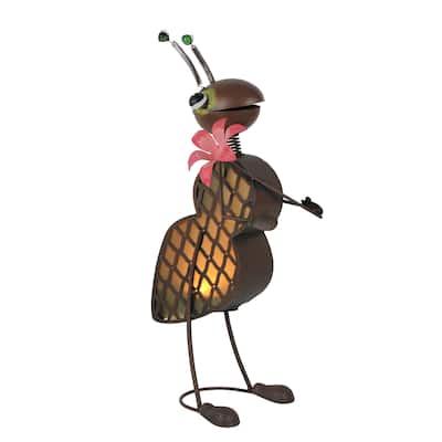 Metal Gardening Ant Orange Solar Led Garden Statue 23.5 Inches High - 23.5 X 11.5 X 7.75 inches