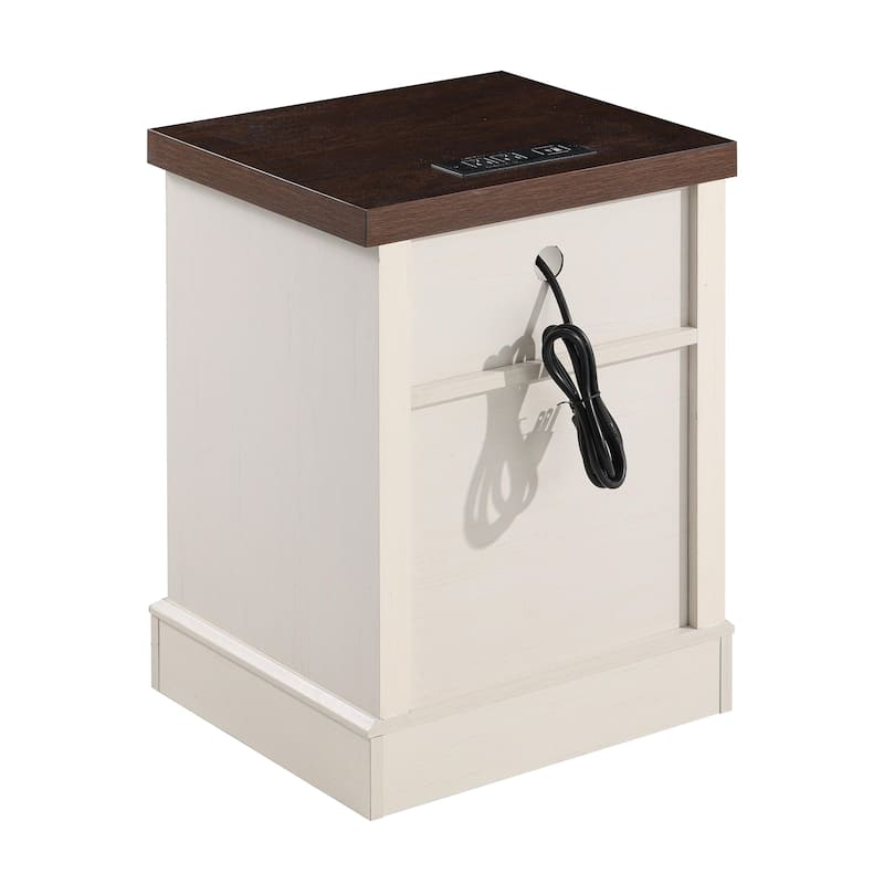 COZAYH Farmhouse Nightstand with Charging Station, Vintage Bedside Table Featuring Outlet & USB Ports, 2 Drawers and Open Shelf