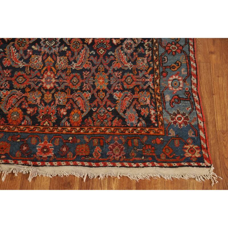 Hand Knotted Oriental 100% Wool Carpet Traditional Geometric Navy Blue & Blues Bidjar Runner Rug - 19' 6'' X 3' 5''