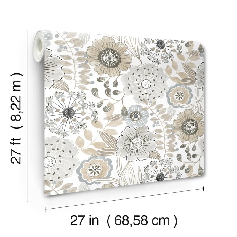 York Wallcoverings Artistic Bouquet Neutral Wallpaper