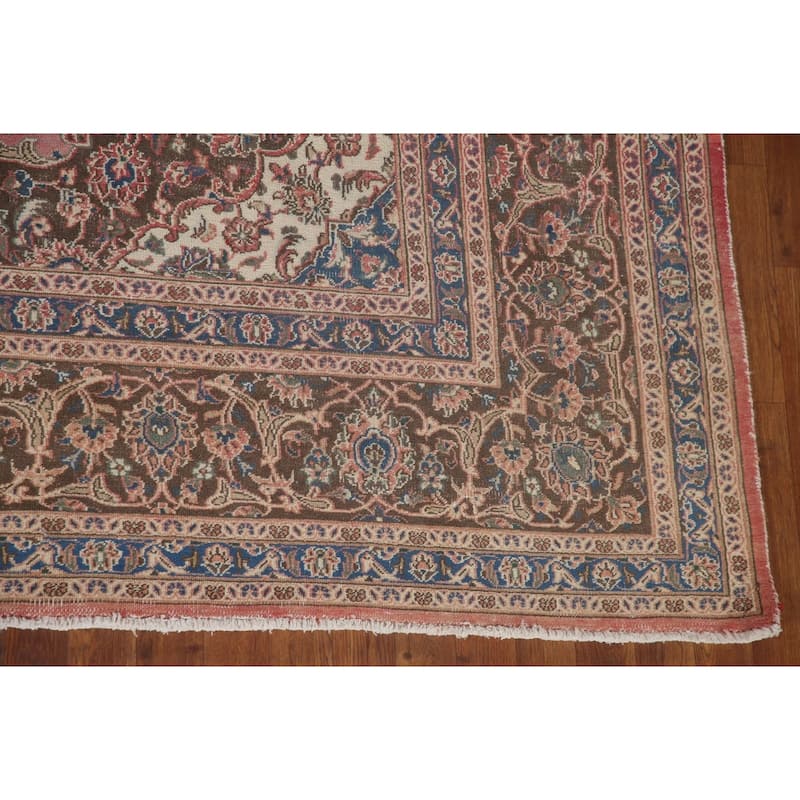 Distressed Mashad Persian Vintage Area Rug Hand-knotted Wool Carpet - 9'9" x 12'7"