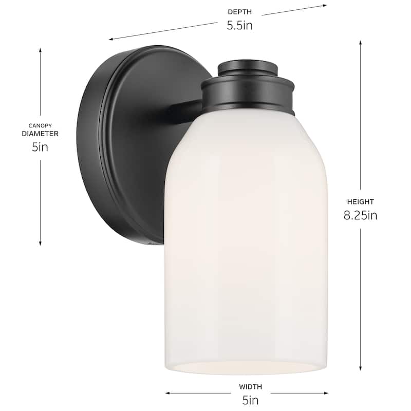Kichler Lighting Shae 8.25" 1-Light Wall Sconce with White Opal Glass in Black