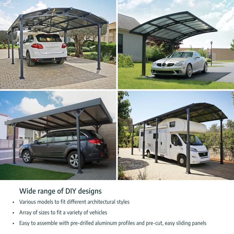 Palma 10 ft.x 16 ft. Carport Kit - Grey Structure & Twin Wall Panels - 10 ft.x 16 ft.