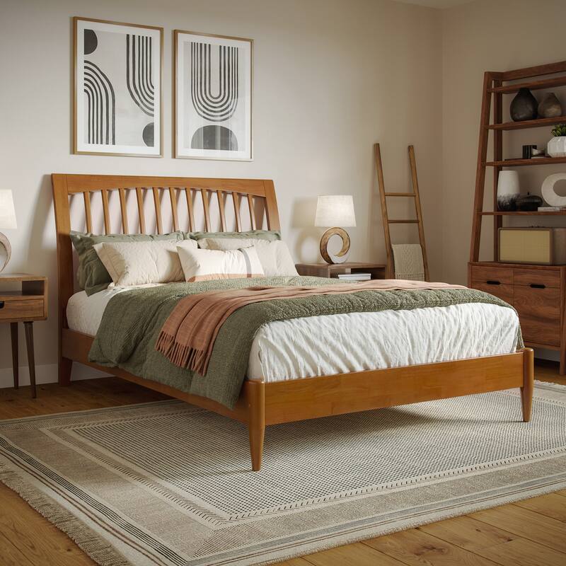Orleans Solid Wood Low Profile Sleigh Platform Bed - Light Toffee - Full