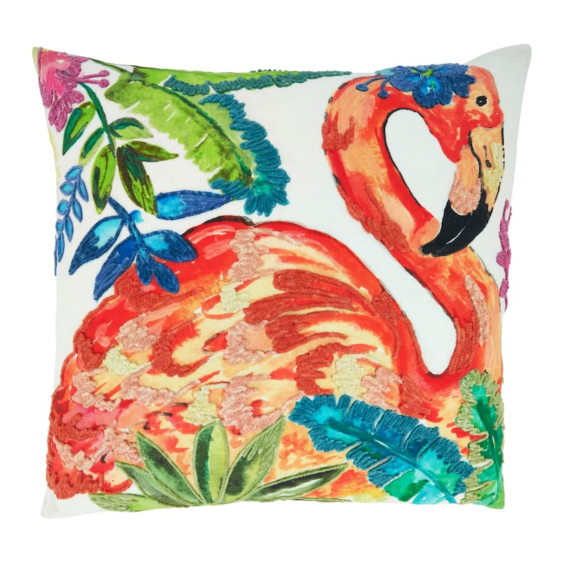 Throw Pillow With Flamingo Design - Polyester