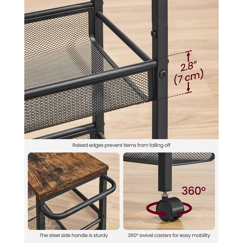 Slim Rolling Cart, 5-Tier Storage Cart, Narrow Cart with Handle, 8.7 Inches Deep, Metal Frame, for Kitchen, Dining Room